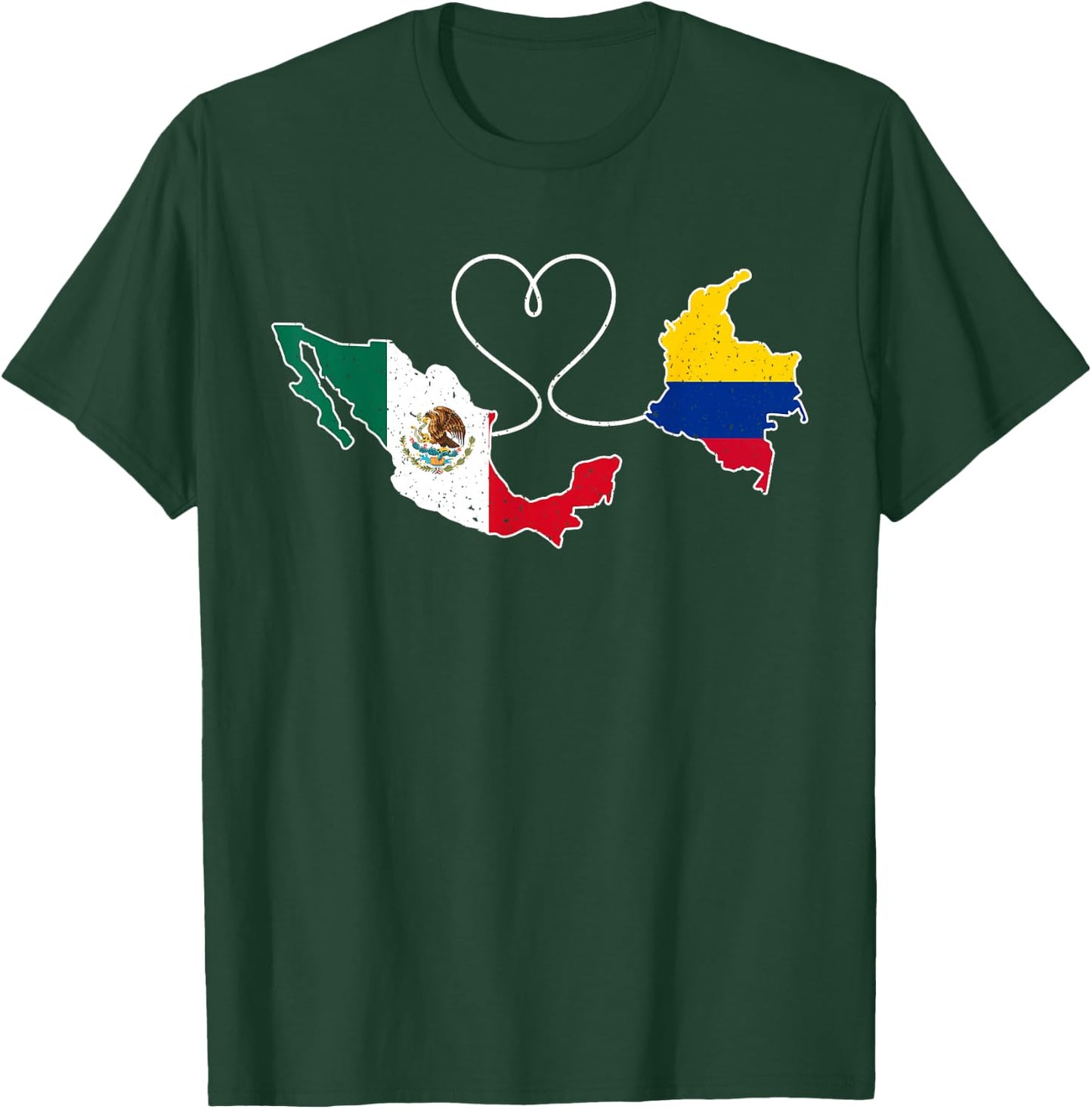 Half Colombian Half Mexican Map Mexico Colombia Flag Pride T-Shirt - T-Shirt | Forest