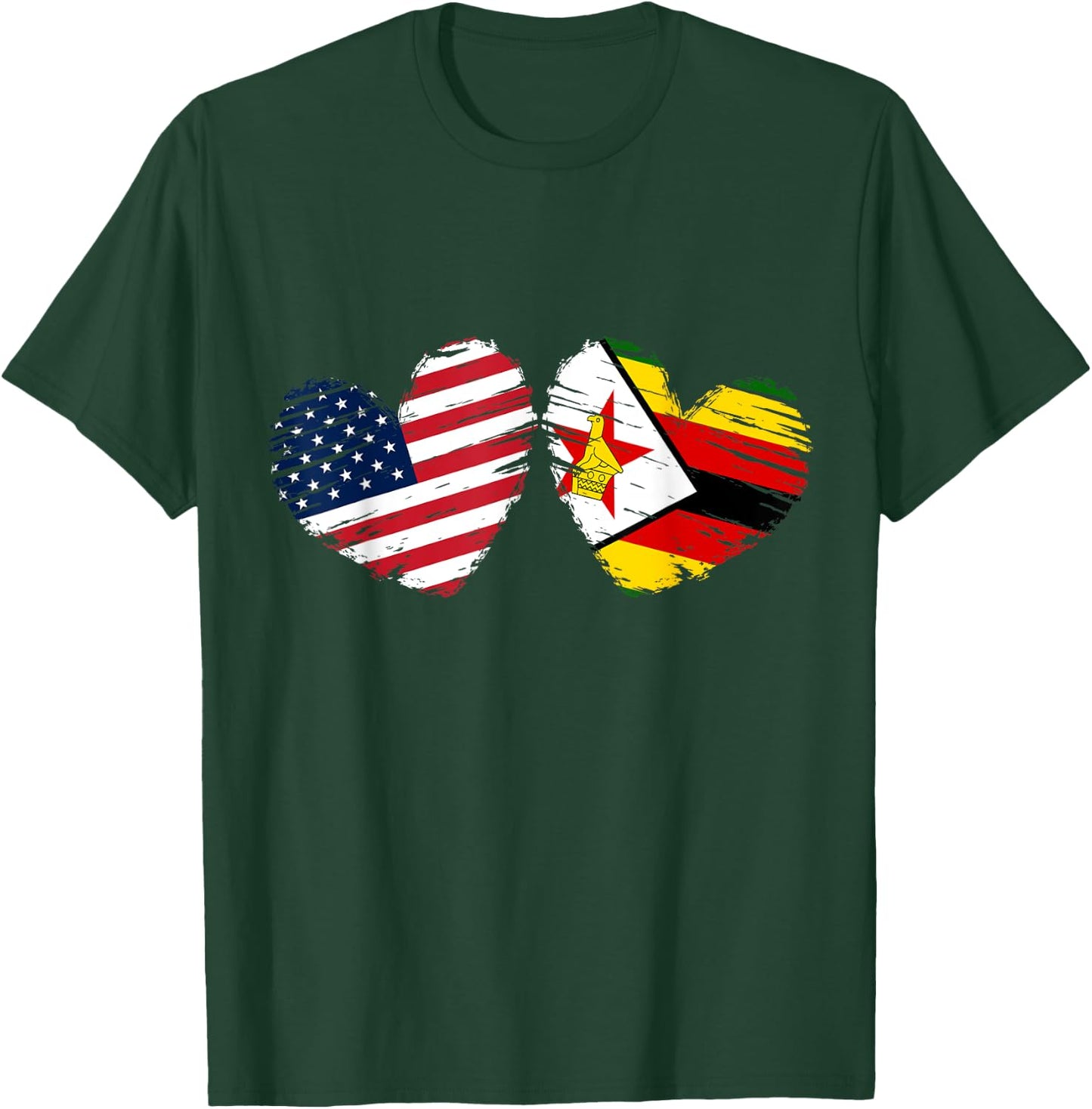 USA Zimbabwe Flag Heart Valentines Day Zimbabwean American T-Shirt - T-Shirt | Forest