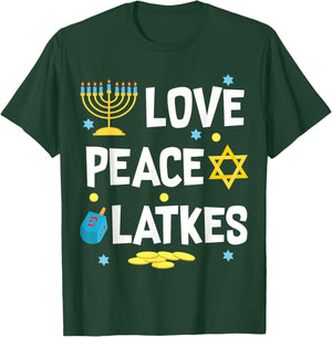 Love Peace Latkes Hanukkah Chanukah Jewish Funny Gift T-Shirt - T-Shirt | Forest