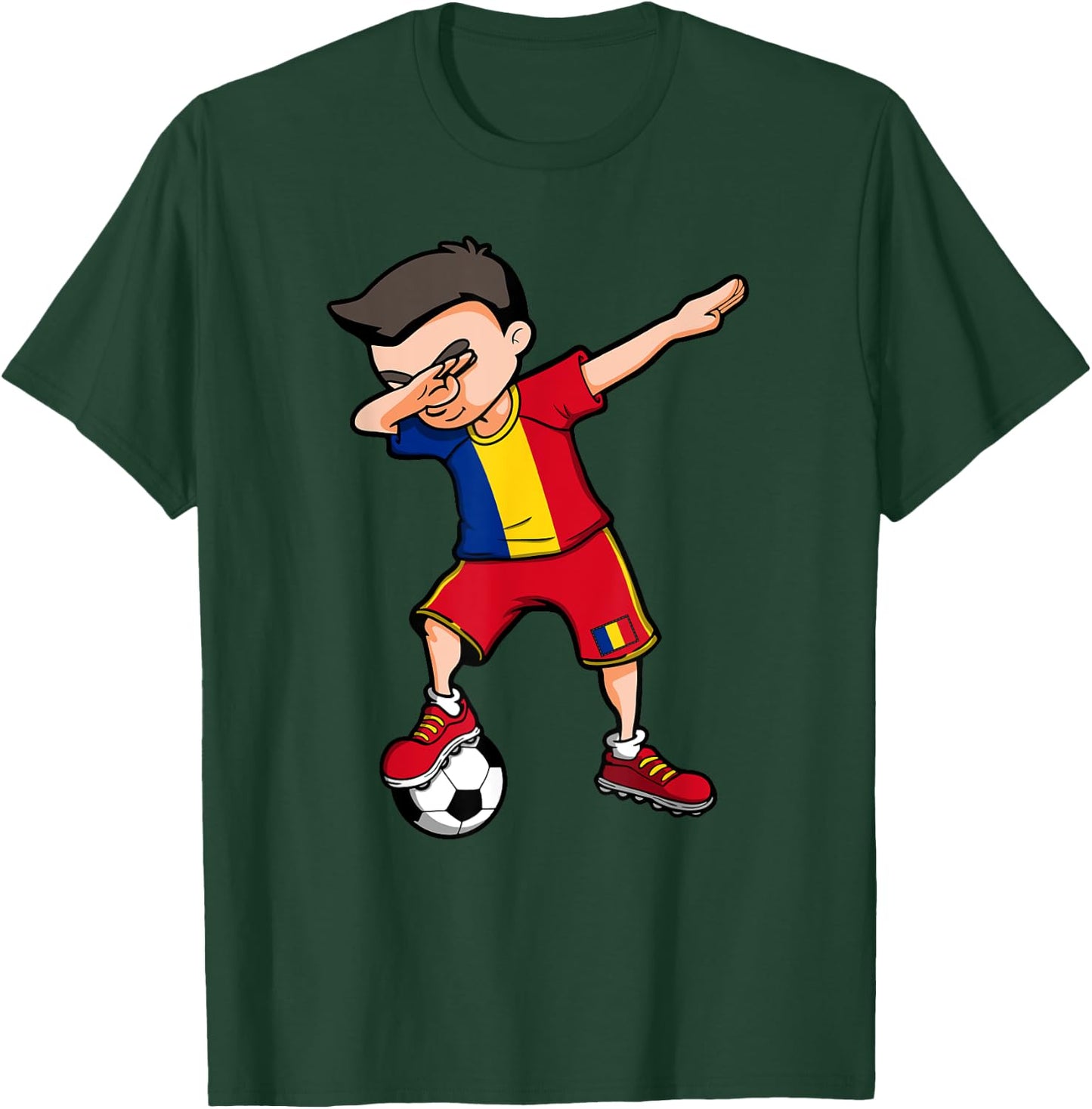 Dabbing Soccer Boy Romania Football Fan Jersey Romanian Flag T-Shirt - T-Shirt | Forest
