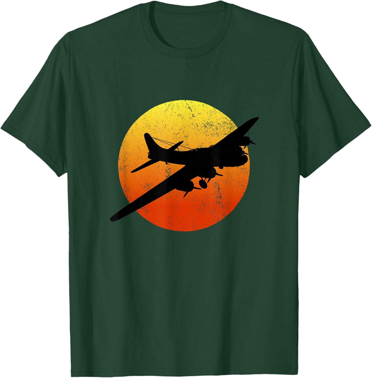 B-17 Flying Fortress Silhouette Sunset WW2 Airplane WWII B17 T-Shirt - T-Shirt | Forest