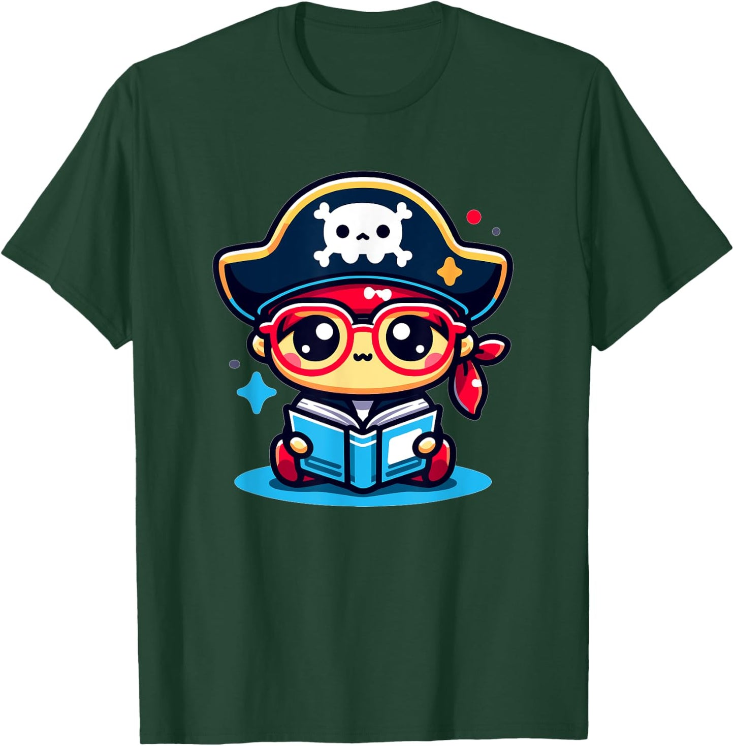 Adorable Book Lover Pirate With Reading Glasses Cute T-Shirt - T-Shirt | Forest