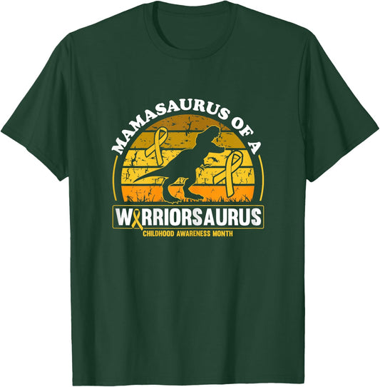Mamasaurus Of A Warriorsaurus Childhood Cancer Awareness T-Shirt - T-Shirt | Forest