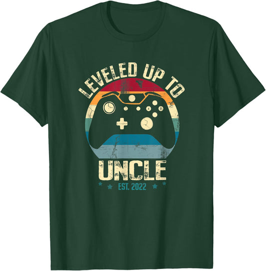 I Leveled Up To Uncle Pregnancy Announcement Uncle Gamer T-Shirt - T-Shirt | Forest