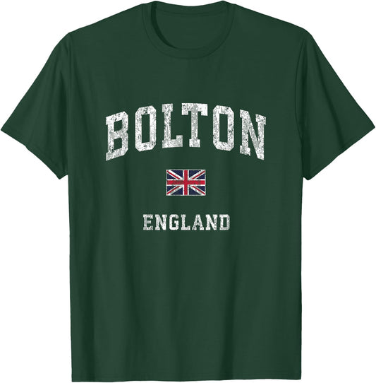 Bolton England Vintage Athletic Sports Design T-Shirt - T-Shirt | Forest
