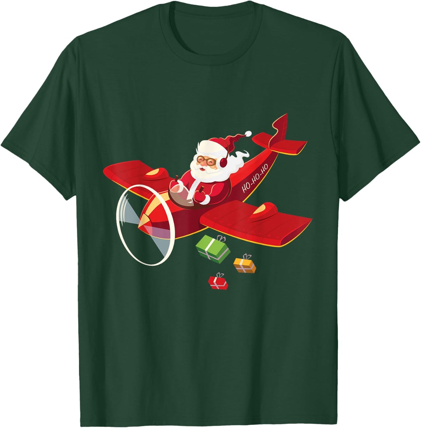 Christmas Santa Claus Pilot Flying Airplane Gift T-Shirt - T-Shirt | Forest