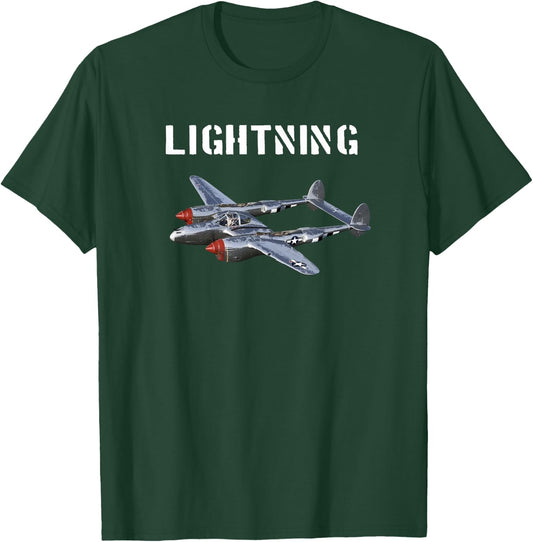 P-38 Lightning WW2 Fighter Plane US Pilot T-Shirt - T-Shirt | Forest
