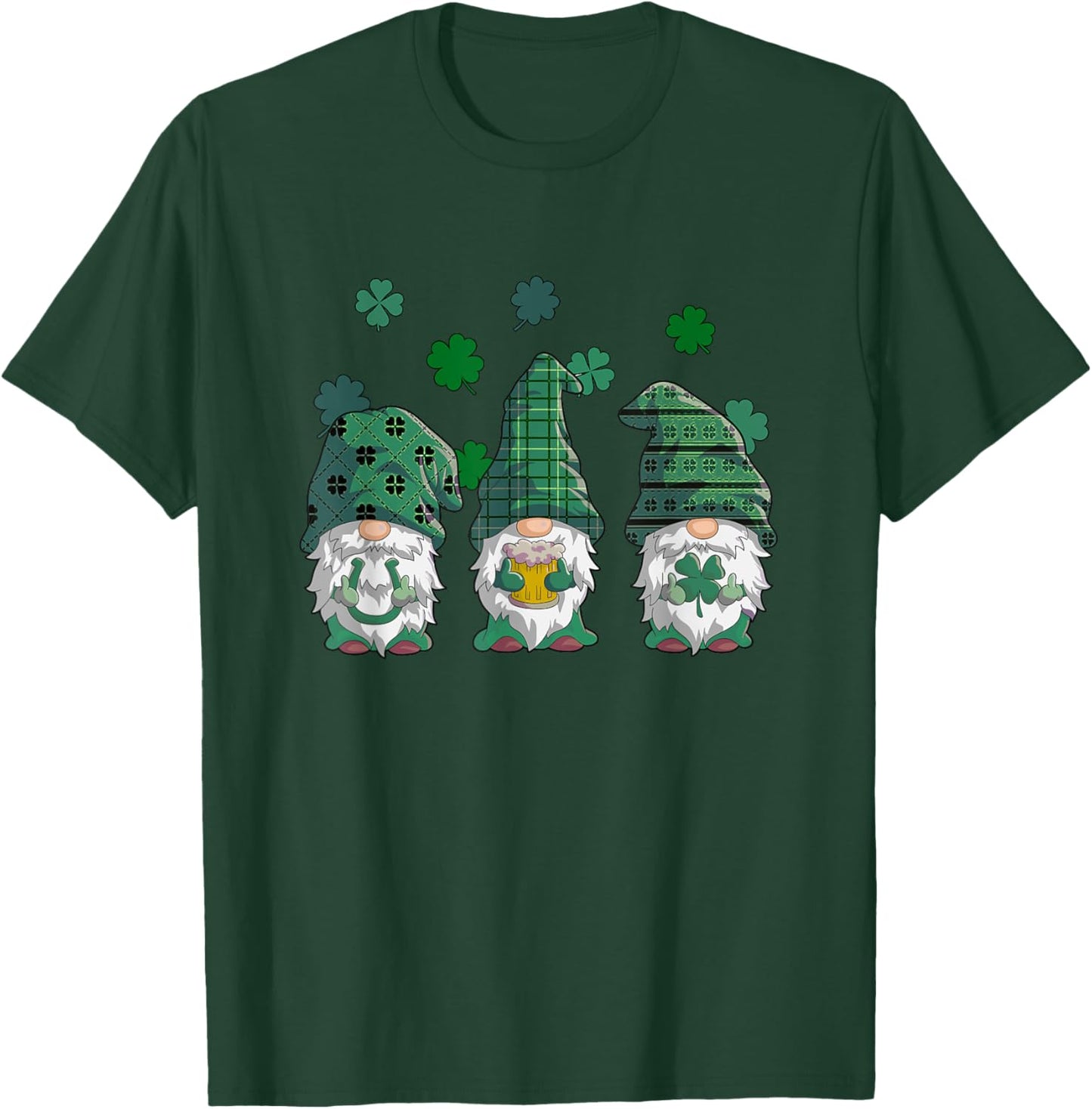 St Patricks Day Gnomes Shirt Women Buffalo Plaid Shamrock T-Shirt - T-Shirt | Forest
