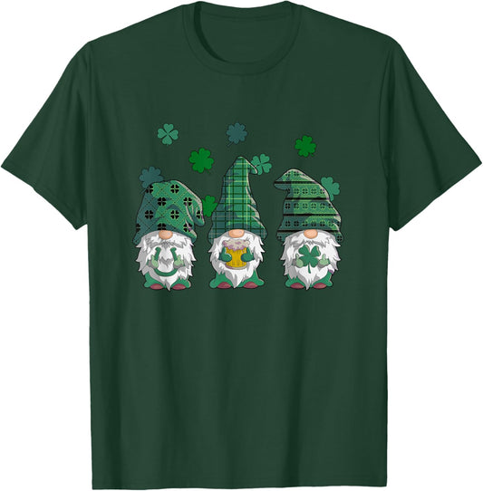 St Patricks Day Gnomes Shirt Women Buffalo Plaid Shamrock T-Shirt - T-Shirt | Forest