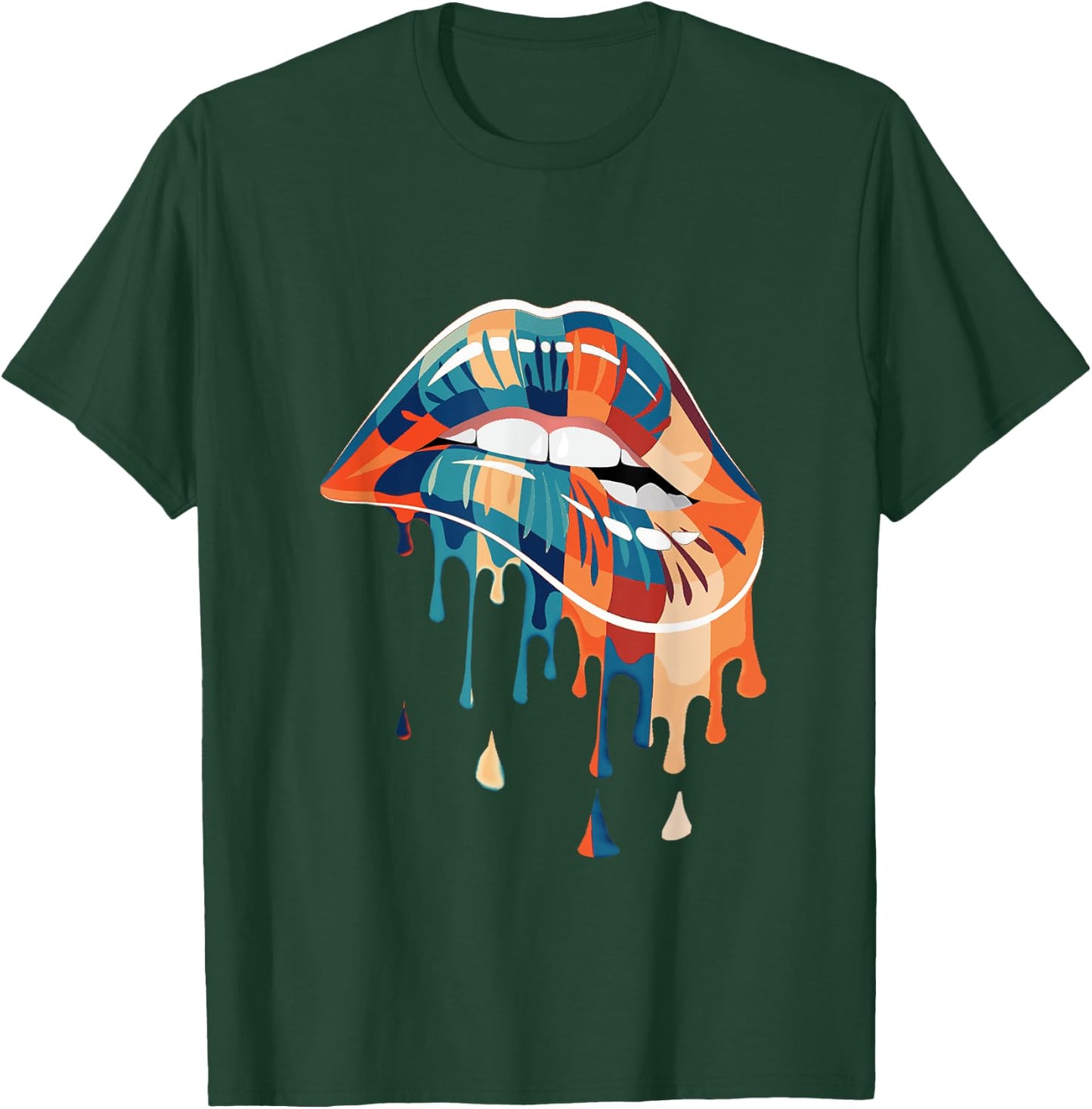 Retro - Biting Melting dripping Lips - Vintage colours T-Shirt - T-Shirt | Forest