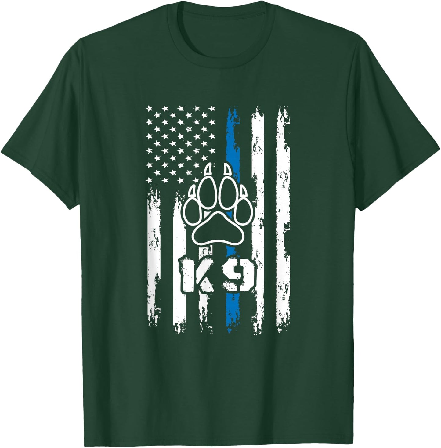 Police Flag with a Dog Paw and K9 T-Shirt - T-Shirt | Forest