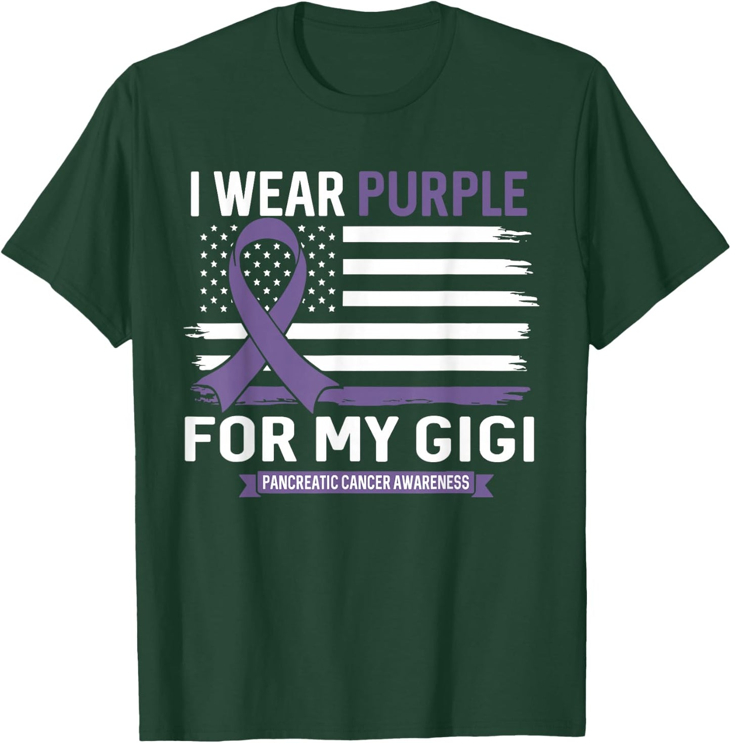 I Wear Purple For My Gigi Pancreatic Cancer US Flag T-Shirt - T-Shirt | Forest