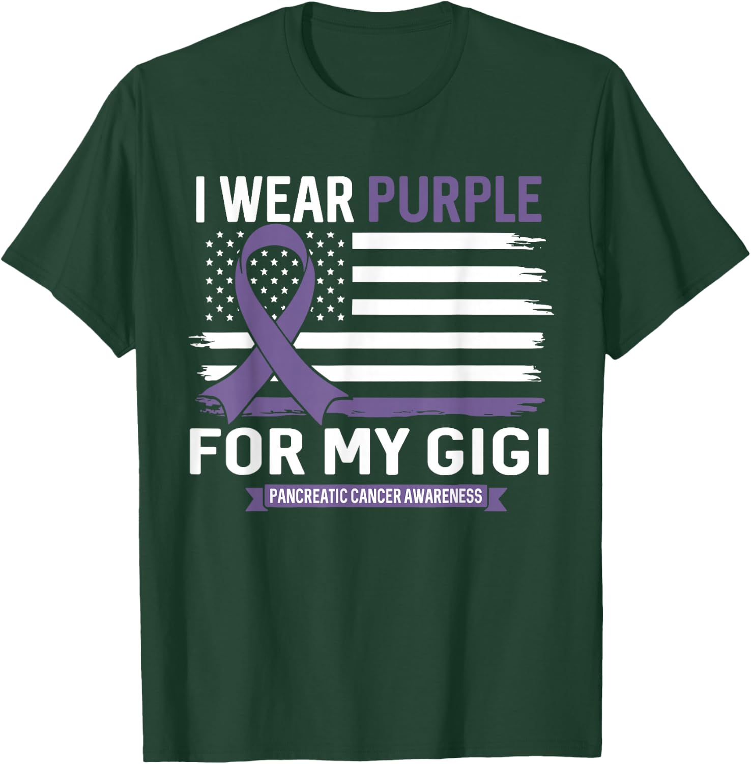 I Wear Purple For My Gigi Pancreatic Cancer US Flag T-Shirt - T-Shirt | Forest