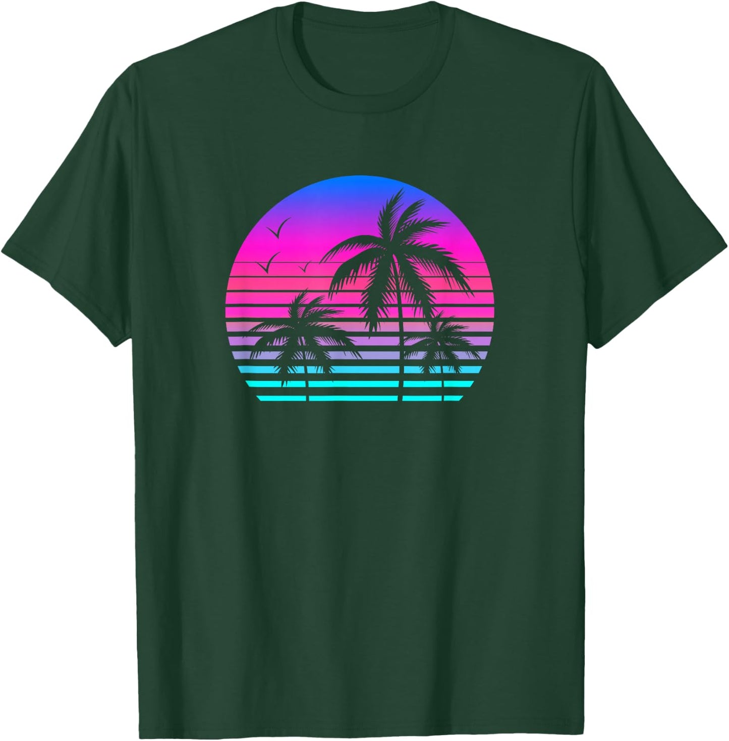 Sunset Palm Tree Cool Summer Vacation Style Vaporwave T-Shirt - T-Shirt | Forest