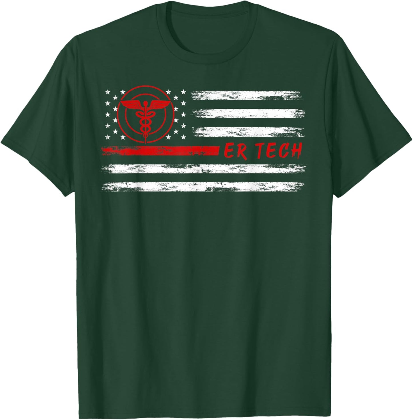 ER Tech US Flag Emergency Room Technologists ,ER Technicians T-Shirt - T-Shirt | Forest