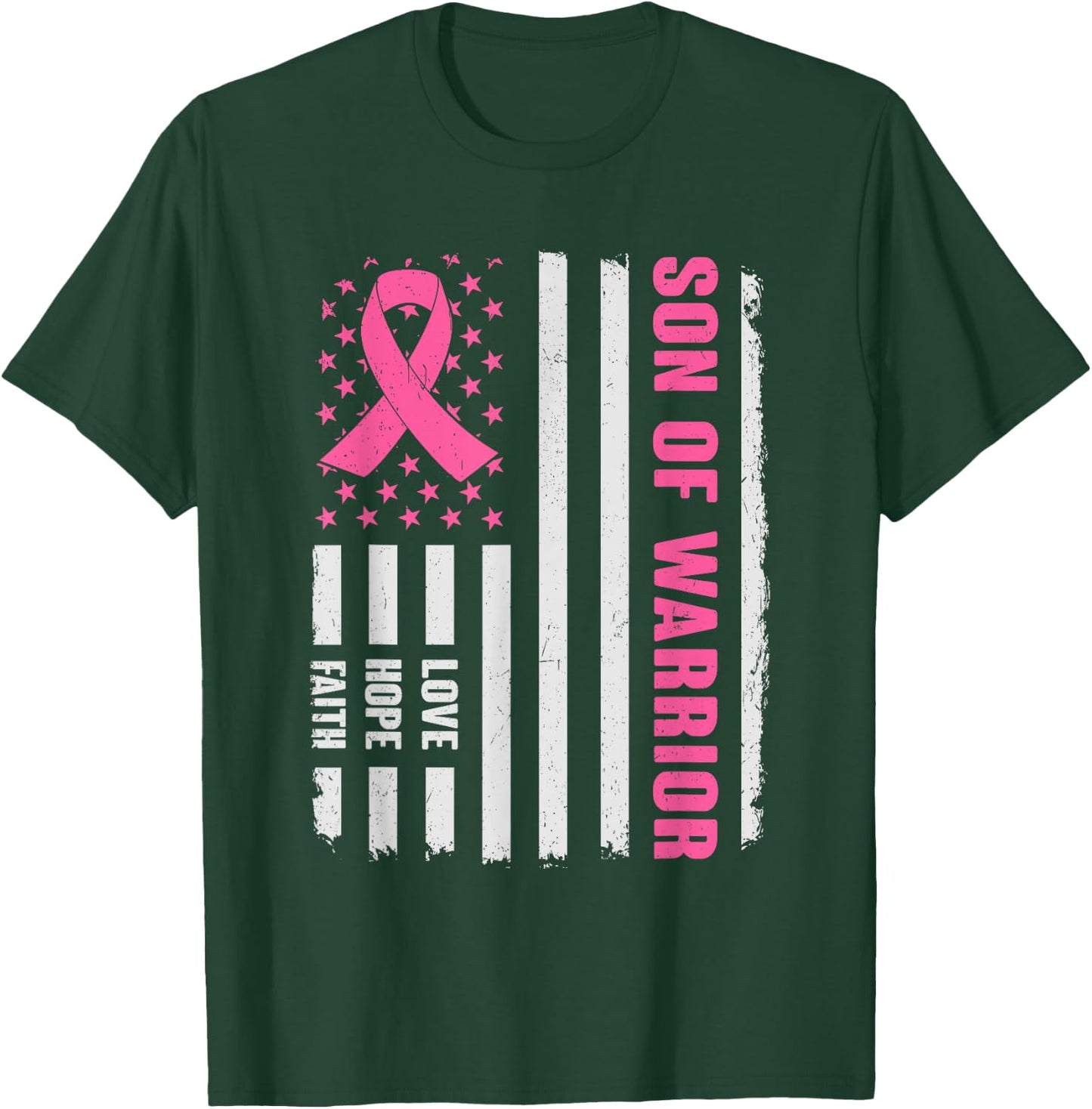Son Of Warrior American Flag Breast Cancer Awareness T-Shirt - T-Shirt | Forest