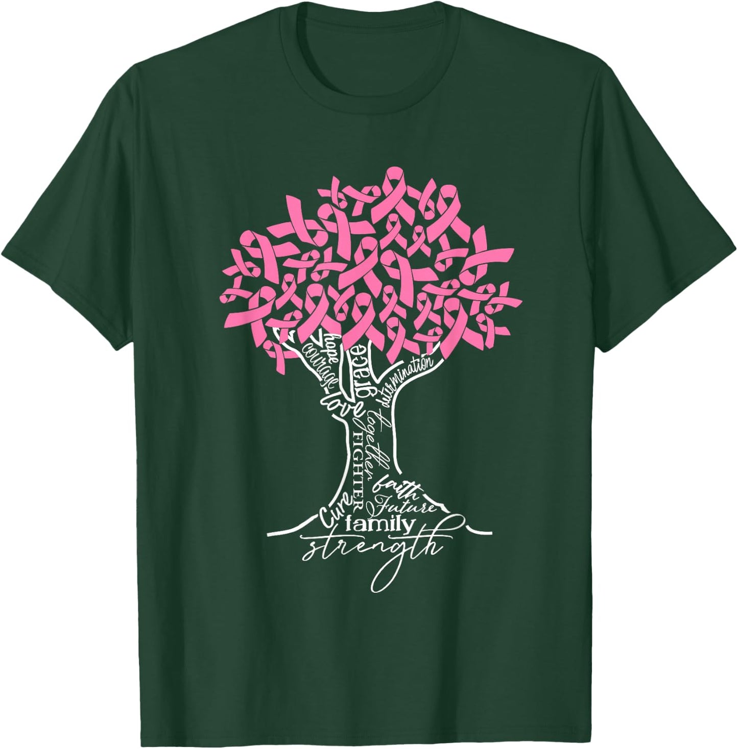 In October We Wear Pink Tree Ribbon Breast Cancer Awareness T-Shirt - T-Shirt | Forest