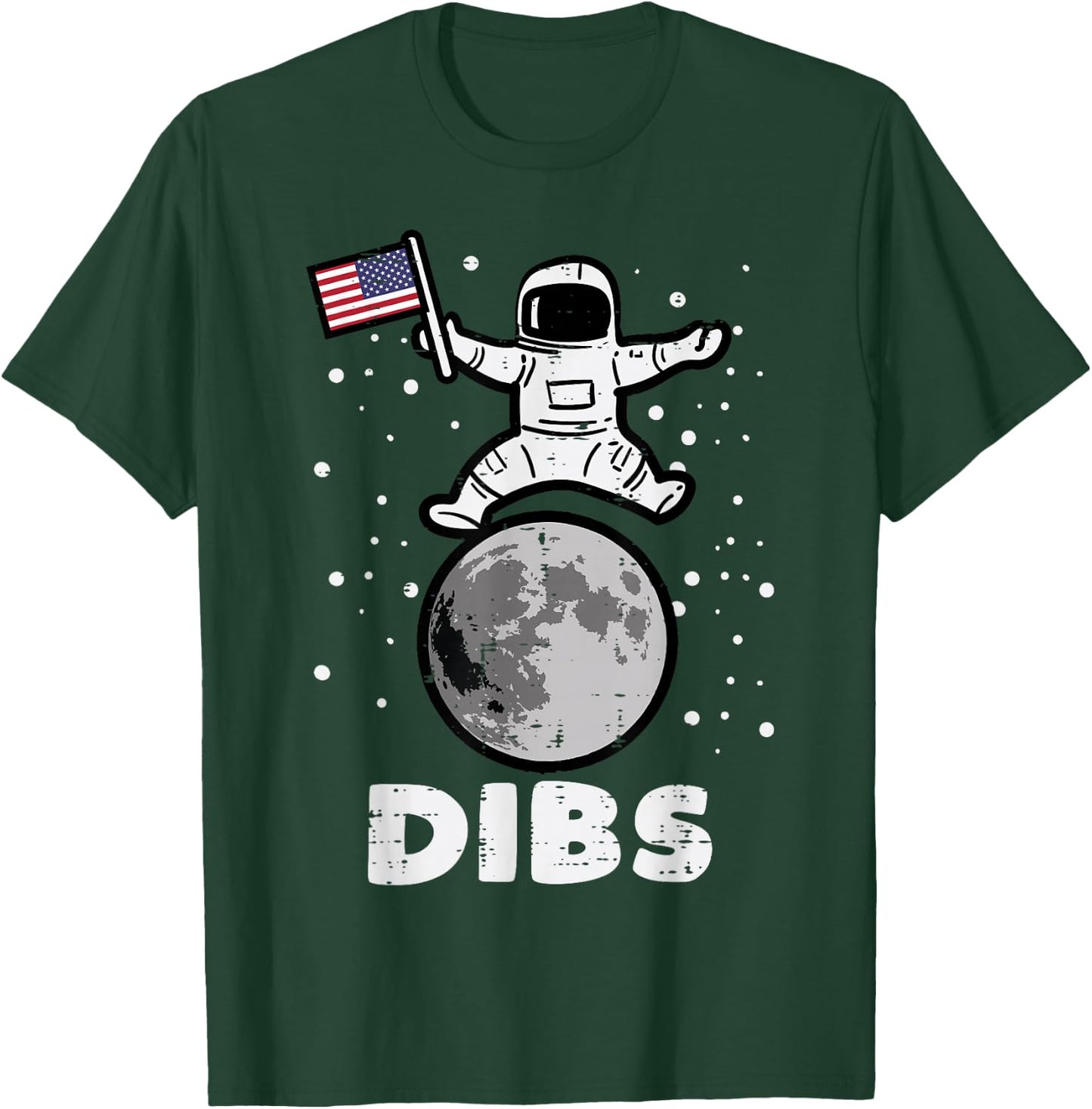 4th July Astronaut Dibs Moon US Flag America Men Women Kids T-Shirt - T-Shirt | Forest