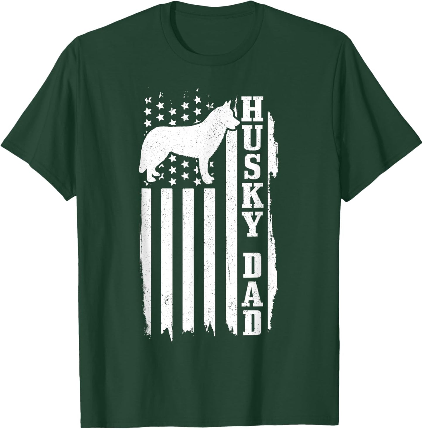 Husky Dad Vintage American Flag Patriotic Dog T-Shirt - T-Shirt | Forest