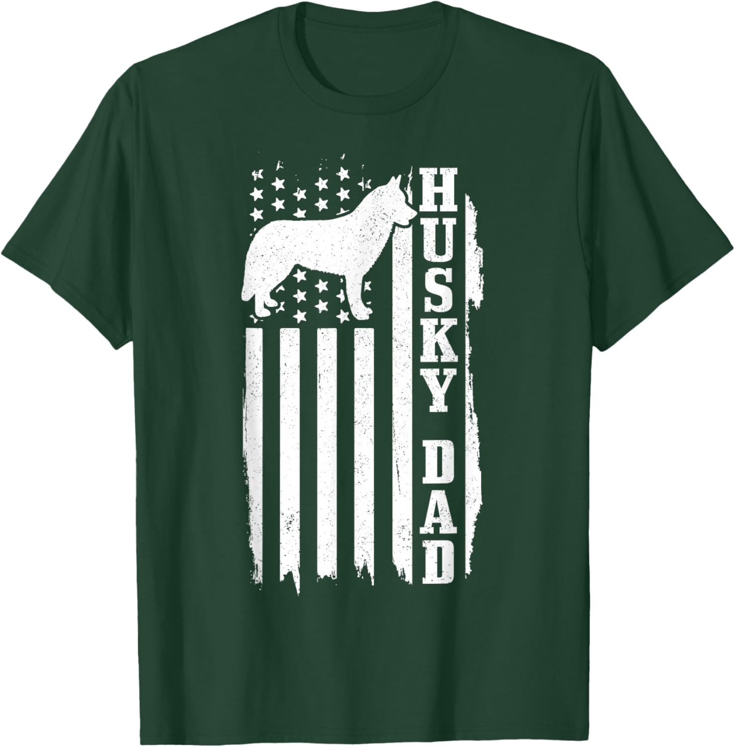 Husky Dad Vintage American Flag Patriotic Dog T-Shirt - T-Shirt | Forest