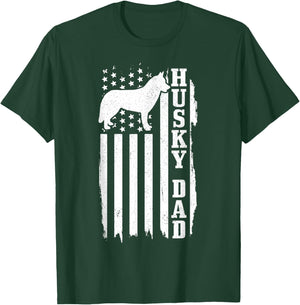 Husky Dad Vintage American Flag Patriotic Dog T-Shirt - T-Shirt | Forest