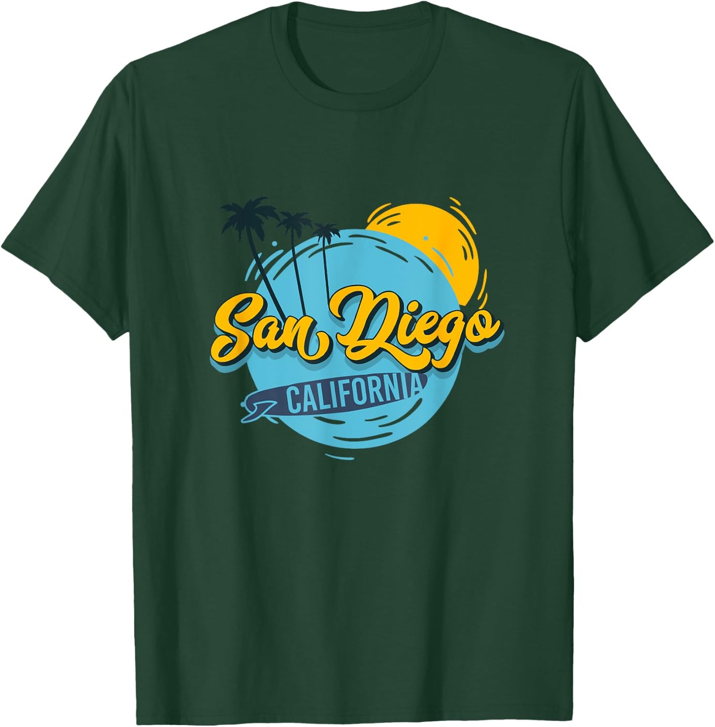 Retro San Diego Palm Tree, Surf And Sun California Souvenir T-Shirt - T-Shirt | Forest