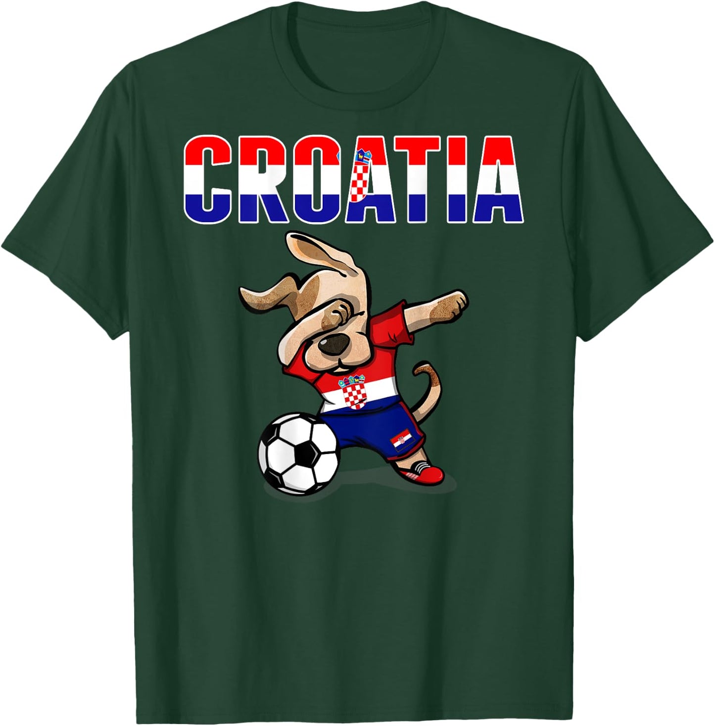 Dabbing Dog Croatia Soccer Fan Jersey Croatian Flag Football Women Kids T-Shirt - T-Shirt | Forest