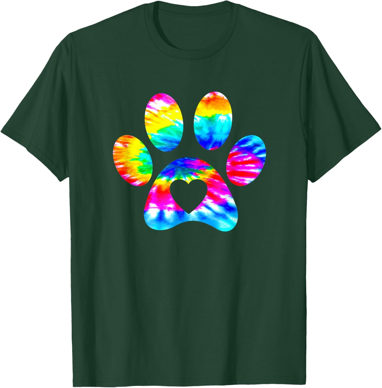Dog Paw Heart Print Tie Dye for Dog Mom or Cat Mom T-Shirt - T-Shirt | Forest