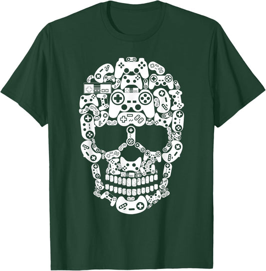 Halloween Skeleton skull Gamer boys men controller Gaming T-Shirt - T-Shirt | Forest
