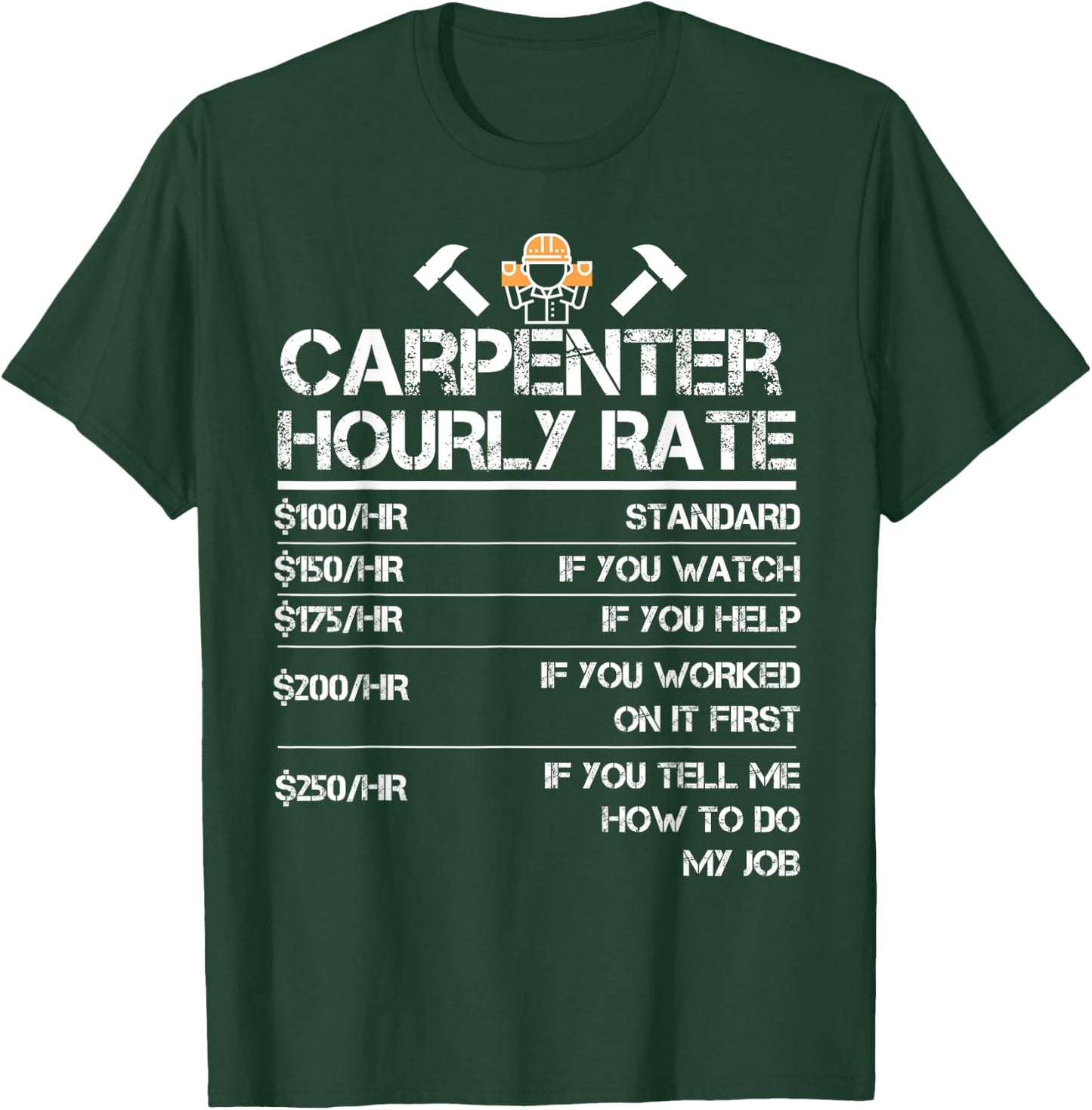 Funny Carpenter Hourly Rate Wood Working Labor Rates T-Shirt - T-Shirt | Forest