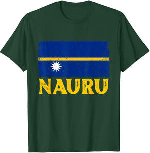 Distressed Retro Nauru Flag Men Women Kids Patriotic T-Shirt - T-Shirt | Forest