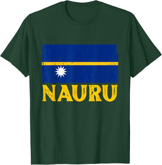 Distressed Retro Nauru Flag Men Women Kids Patriotic T-Shirt - T-Shirt | Forest