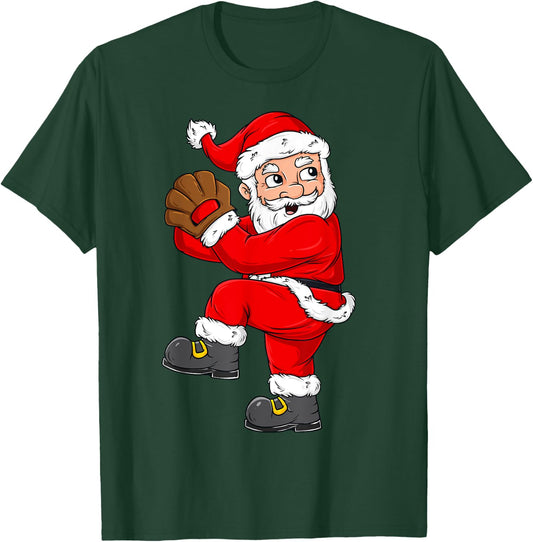 Christmas Santa Claus Baseball Pitcher Boys Kids Teens Xmas T-Shirt - T-Shirt | Forest