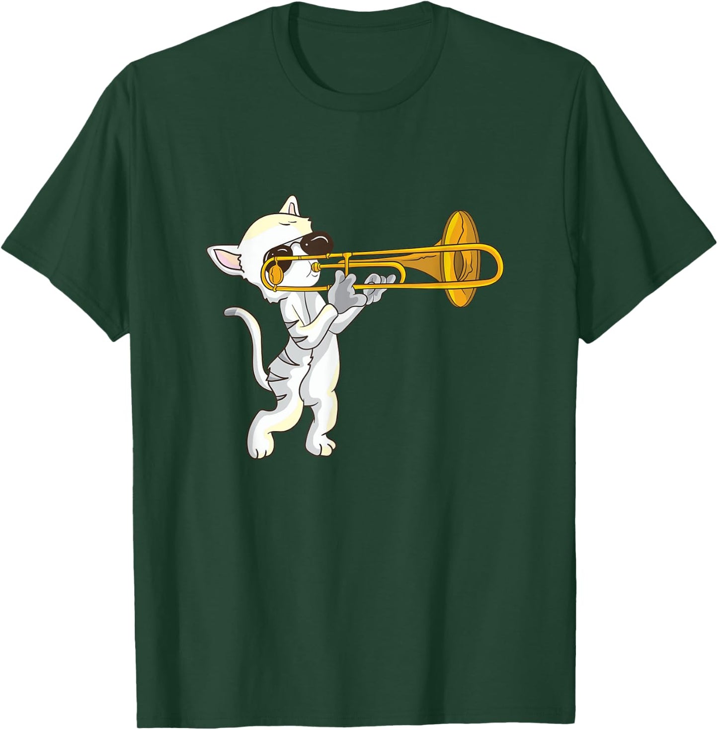 Cat Playing The Trombone Musical Instrument Domestic Cat T-Shirt - T-Shirt | Forest