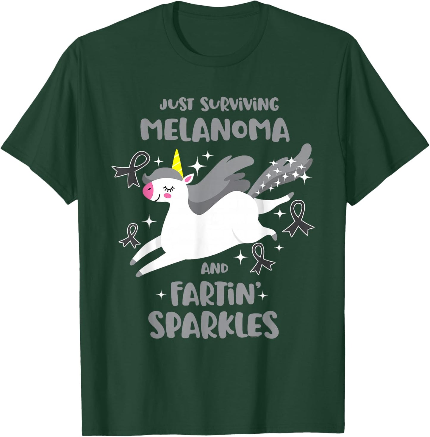 Melanoma Survivor Quote Farting Unicorn Cancer Awareness T-Shirt - T-Shirt | Forest