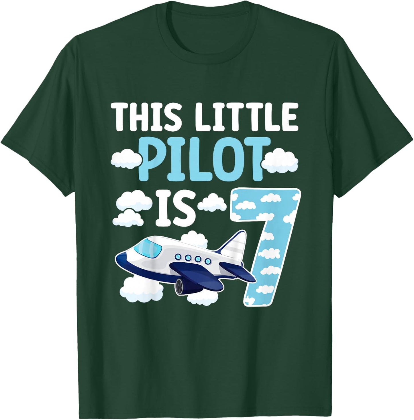 7th Airplane Birthday Party Seven Year Old Pilot Birthday T-Shirt - T-Shirt | Forest