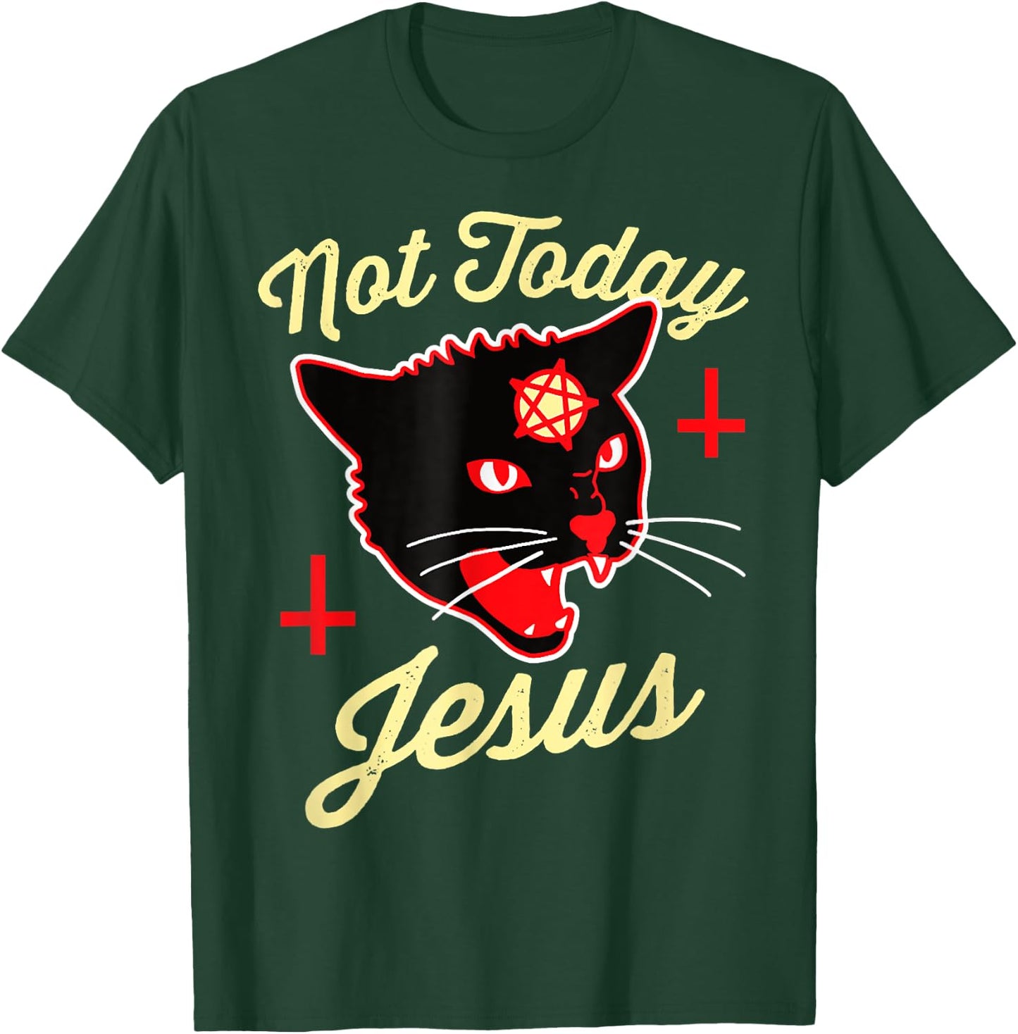 Not Today Jesus Hail Satan Satanic Cat Death Metal Halloween Men Women T-Shirt - T-Shirt | Forest