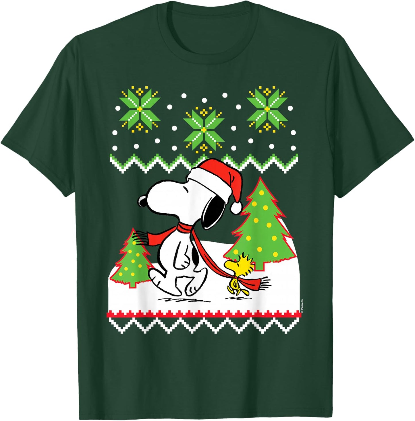 Peanuts Santa Snow Snoopy and Woodstock T-Shirt - T-Shirt | Forest