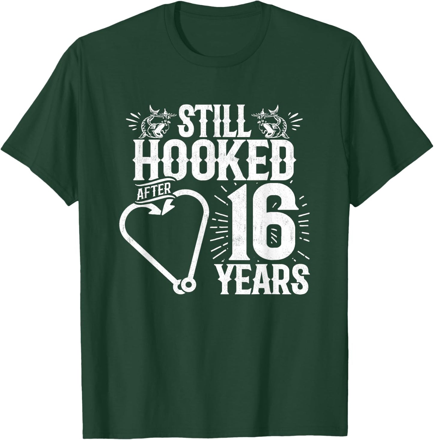 Married 16 Years - Fishing Couple - 16th Wedding Anniversary T-Shirt - T-Shirt | Forest