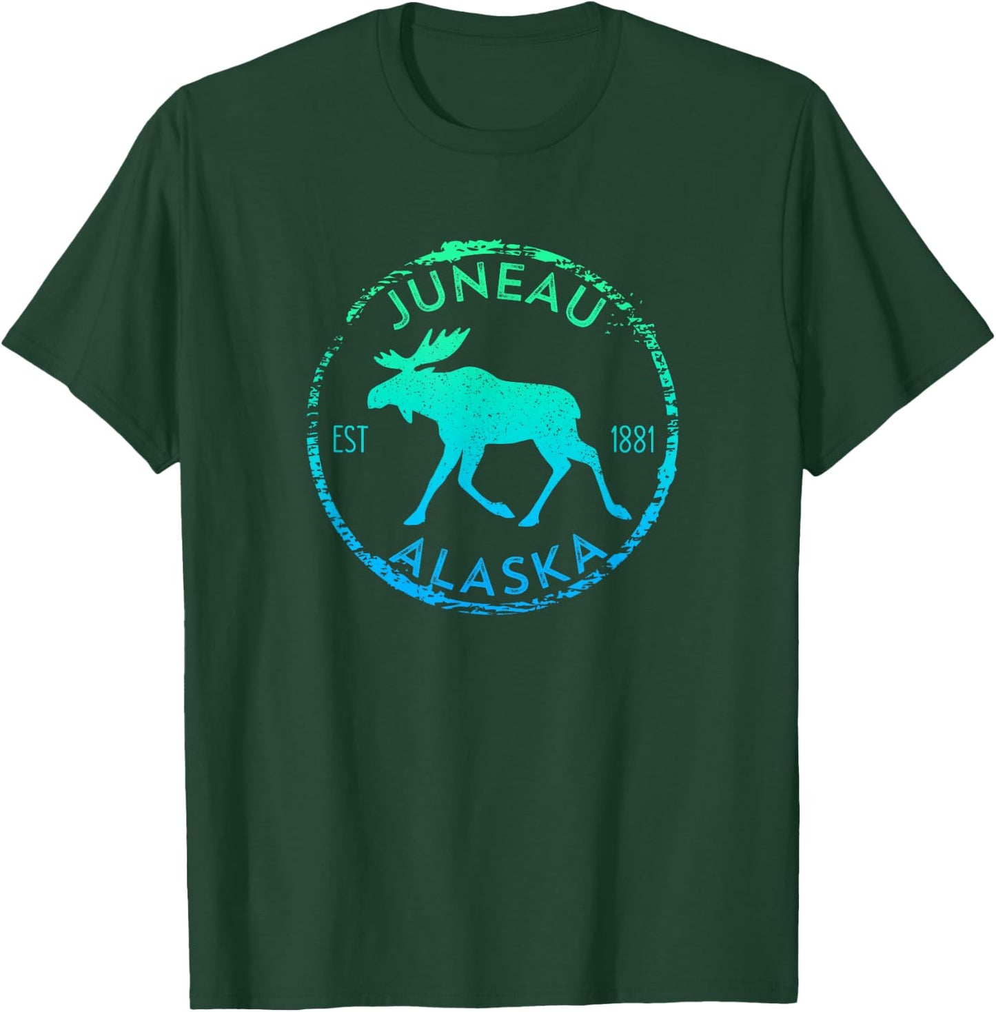 Juneau Alaska Moose Gradient Distressed Souvenir T-Shirt - T-Shirt | Forest