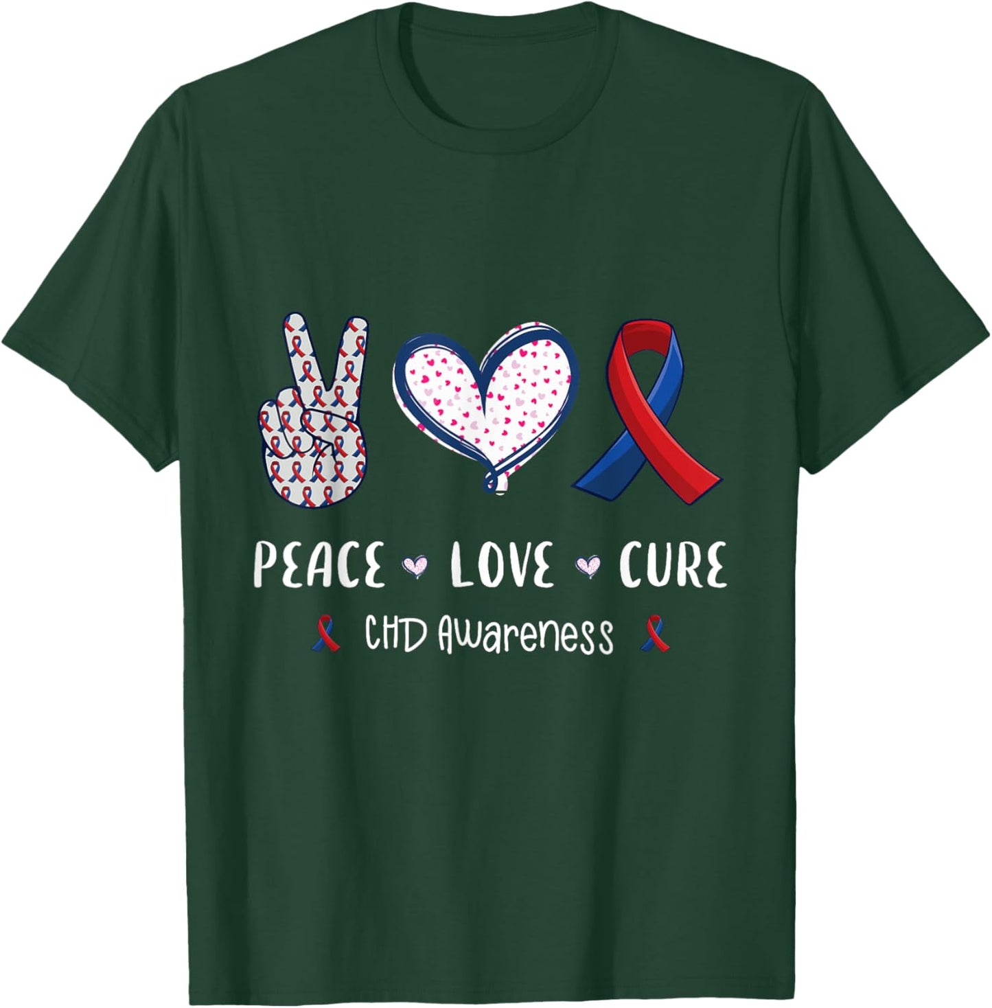 Peace Love cure CHD heart disease awareness men women kids T-Shirt - T-Shirt | Forest