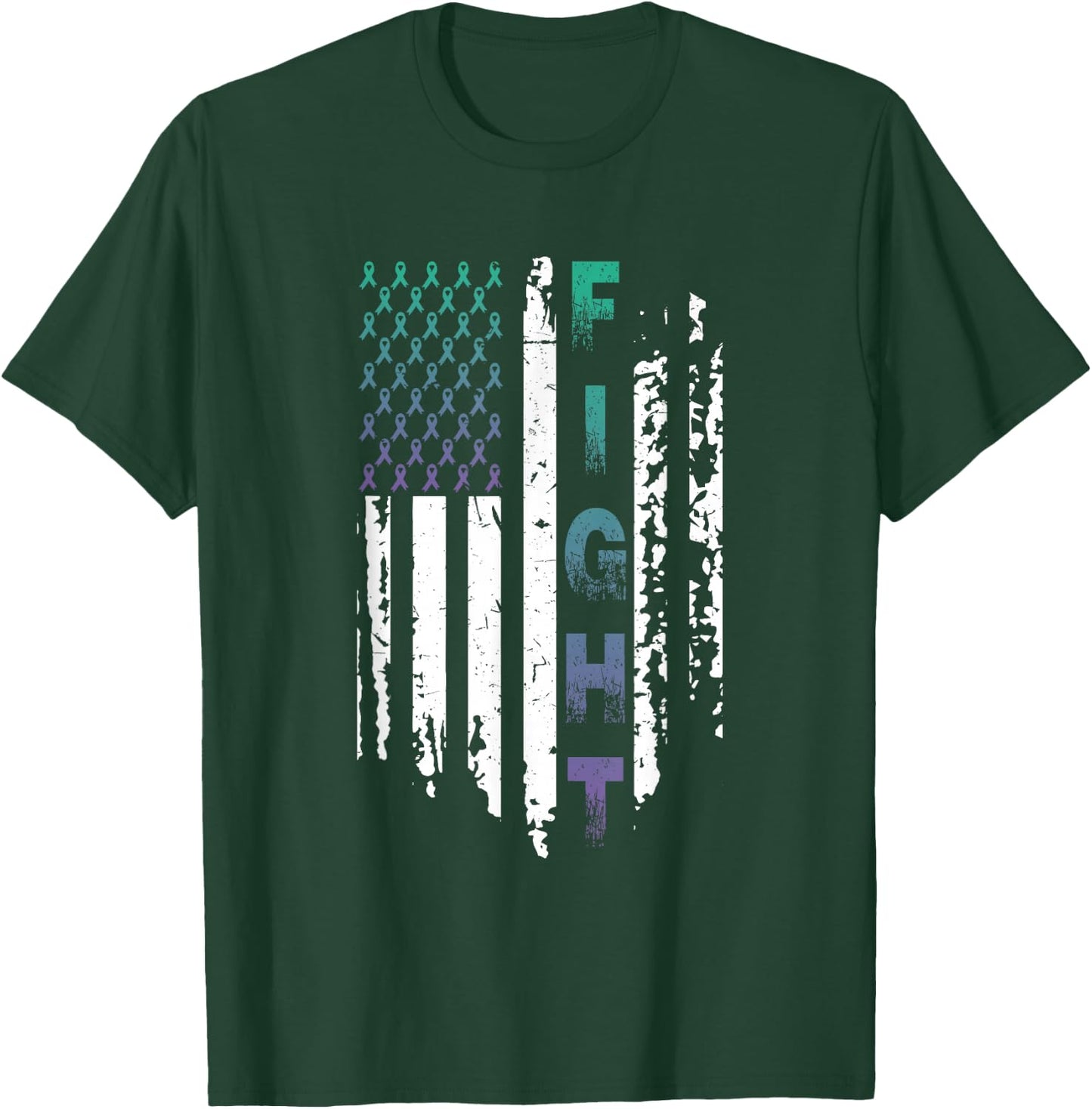 Fight Cancer USA Flag T Shirt Anal Cancer Awareness Shirt Women Men T-Shirt - T-Shirt | Forest