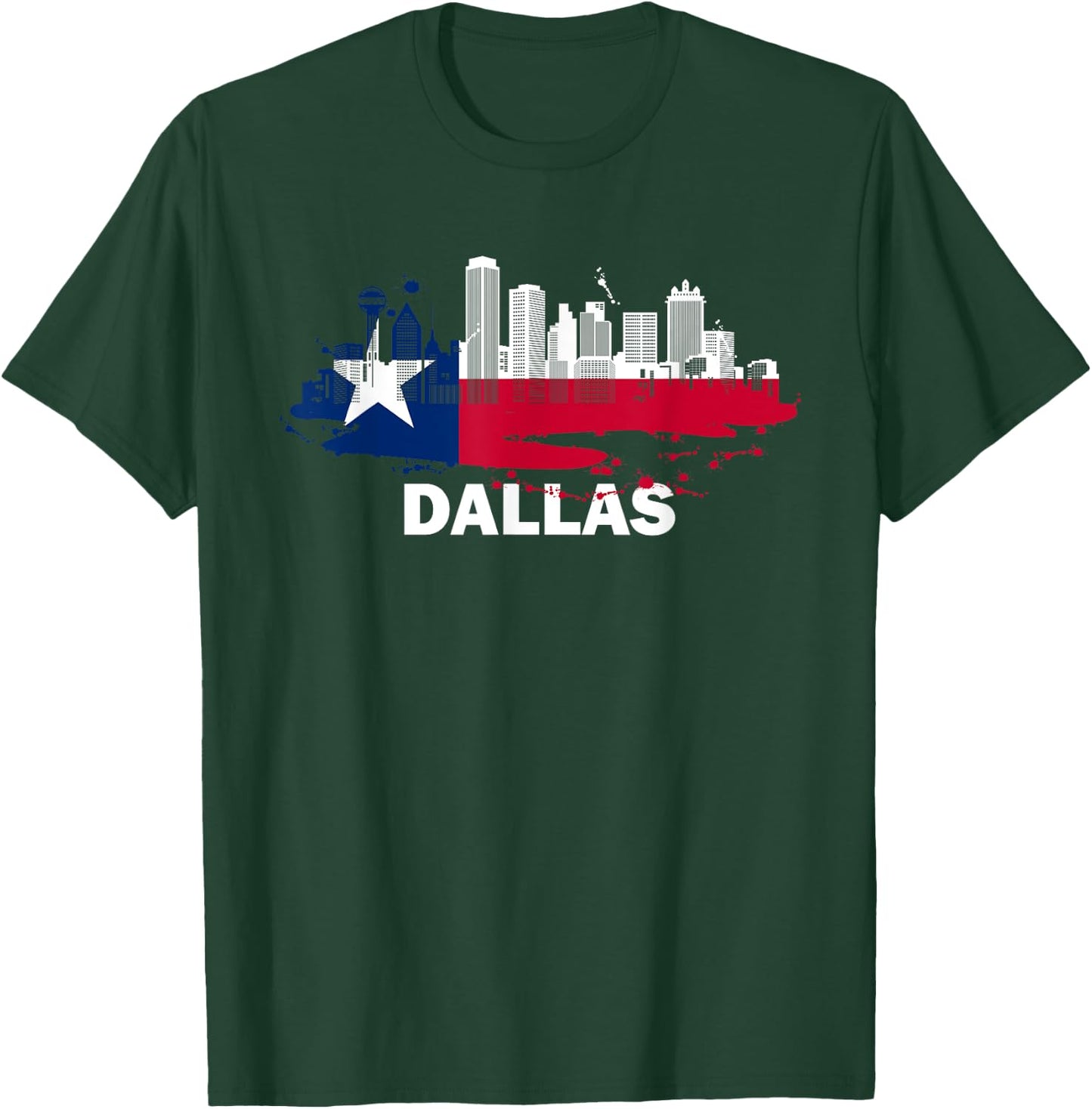 Texas State Flag - Dallas Cityscape - Dallas Skyline T-Shirt - T-Shirt | Forest