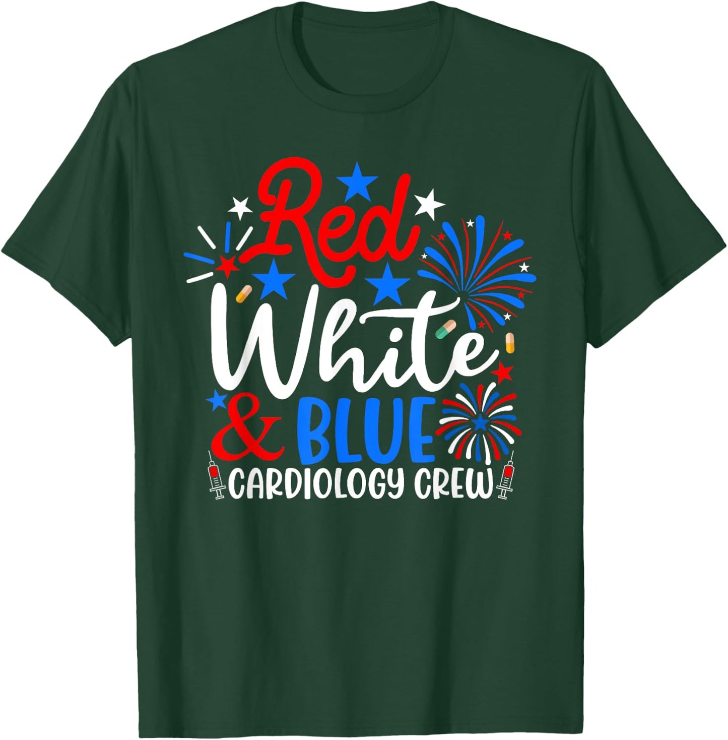 Red White And Blue Cardiology Crew Funny 4th Of July Nurse T-Shirt - T-Shirt | Forest