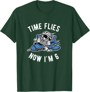 Kids 6th Birthday Airplane Time Flies Now I'm 6 years old T-Shirt - T-Shirt | Forest