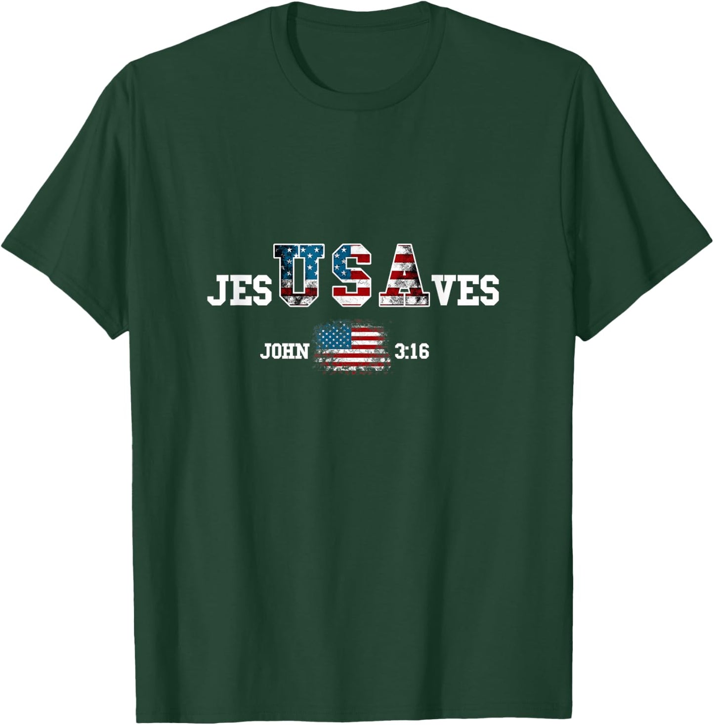 Jesus Saves USA American Flag Patriotic Christian T-Shirt - T-Shirt | Forest