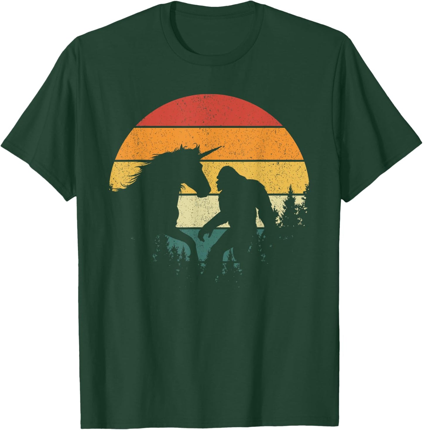 Bigfoot Walking Unicorn Horse Riding Retro Funny Sasquatch T-Shirt - T-Shirt | Forest