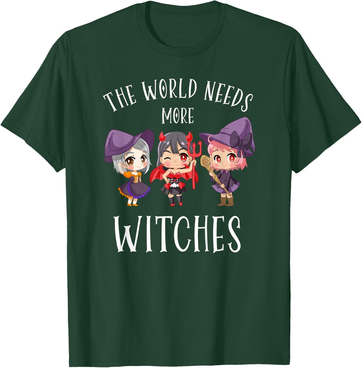 Chibi Anime Girls Witches Costume Funny Kawaii Halloween T-Shirt - T-Shirt | Forest