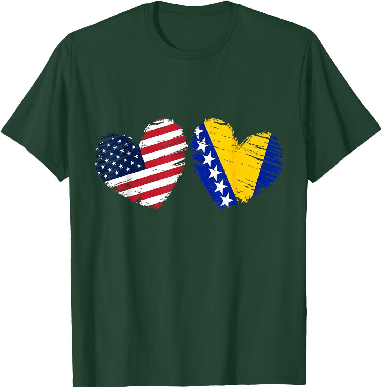 USA Bosnia and Herzegovina Flag Heart Bosnian American T-Shirt - T-Shirt | Forest