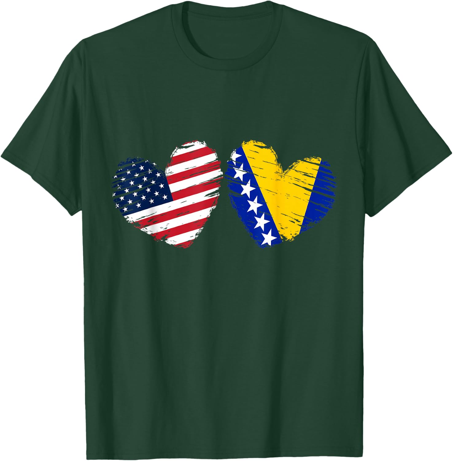 USA Bosnia and Herzegovina Flag Heart Bosnian American T-Shirt - T-Shirt | Forest